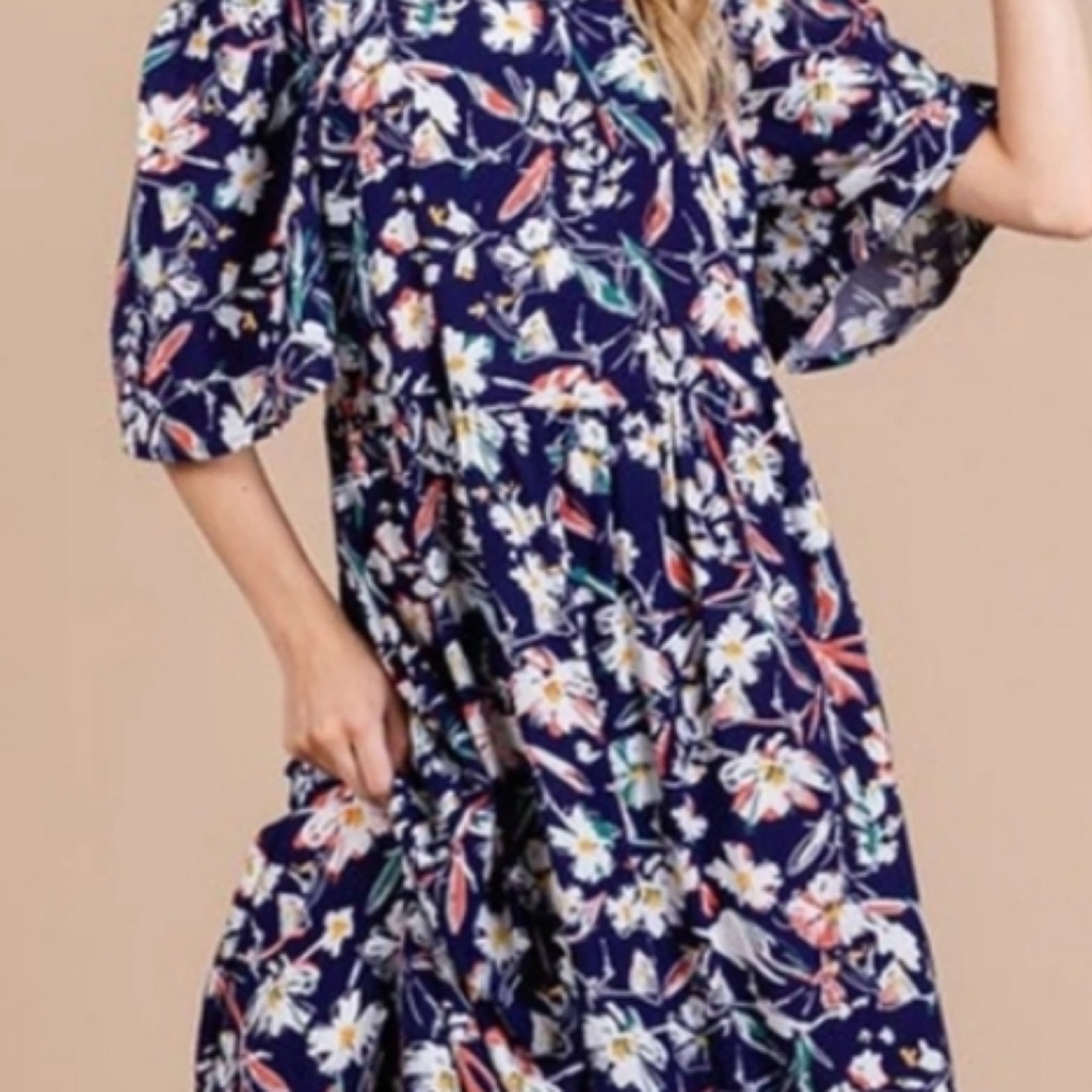 NEW Ces Femme Navy Floral Flutter Sleeve On or Off Shoulder Maxi Dress! - Picture 4 of 8